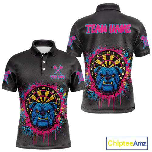 Custom Funny Bulldog Colorful Dartboard Darts Polo Shirt For Men Splatter Dart Jerseys NYN1826