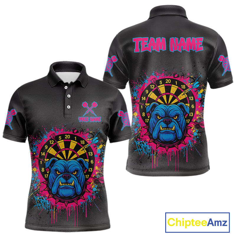 Custom Funny Bulldog Colorful Dartboard Darts Polo Shirt For Men Splatter Dart Jerseys NYN1826