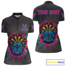 Load image into Gallery viewer, Custom Funny Bulldog Colorful Dartboard Darts Quarter-Zip Shirt For Women Splatter Dart Jerseys NYN1826