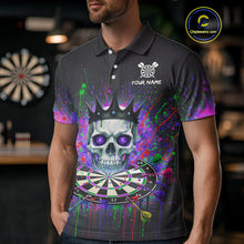 Load image into Gallery viewer, Custom Purple Crown Skull Colorful Dripping Dartboard Men Darts Polo Shirt Dart Jerseys NYN1827