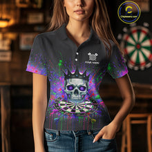 Load image into Gallery viewer, Custom Purple Crown Skull Colorful Dripping Dartboard Women Darts Polo Shirt Dart Jerseys NYN1827