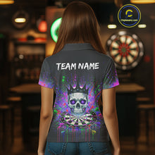 Load image into Gallery viewer, Custom Purple Crown Skull Colorful Dripping Dartboard Women Darts Polo Shirt Dart Jerseys NYN1827