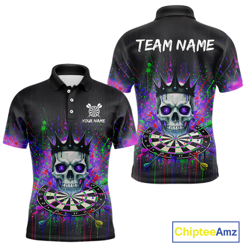 Custom Purple Crown Skull Colorful Dripping Dartboard Men Darts Polo Shirt Dart Jerseys NYN1827