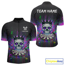 Load image into Gallery viewer, Custom Purple Crown Skull Colorful Dripping Dartboard Men Darts Quarter-Zip Shirt Dart Jerseys NYN1827