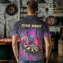 Load image into Gallery viewer, Custom Purple Bulldog Splatter Dartboard Men Darts Polo Shirt Funny Colorful Dart Jerseys NYN1828