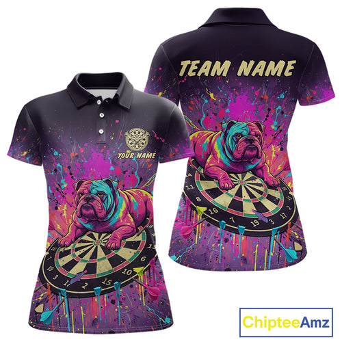 Custom Purple Bulldog Splatter Dartboard Women Darts Polo Shirt Funny Colorful Dart Jerseys NYN1828
