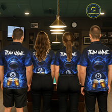 Load image into Gallery viewer, Blue Funny Lightning Shark Cheer Beers Pool 8 Ball Men Billiard Shirt Custom Ball Billiard Attire NYN2613