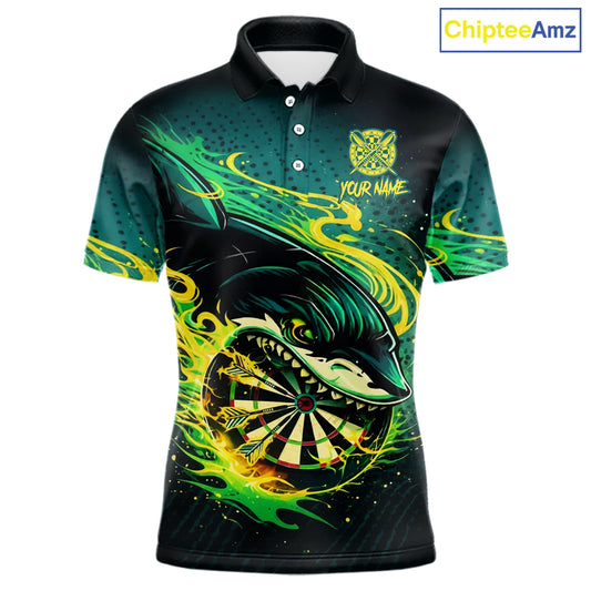 Green Splatter Paint Shark Dartboard & Arrow Men Darts Polo Shirt Custom Darts Team Jersey NYN2616