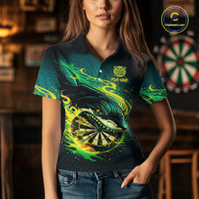 Load image into Gallery viewer, Green Splatter Paint Shark Dartboard &amp; Arrow Women Darts Polo Shirt Custom Darts Team Jersey NYN2616