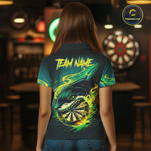 Load image into Gallery viewer, Green Splatter Paint Shark Dartboard &amp; Arrow Women Darts Polo Shirt Custom Darts Team Jersey NYN2616