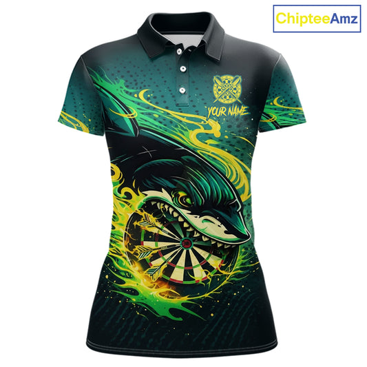Green Splatter Paint Shark Dartboard & Arrow Women Darts Polo Shirt Custom Darts Team Jersey NYN2616