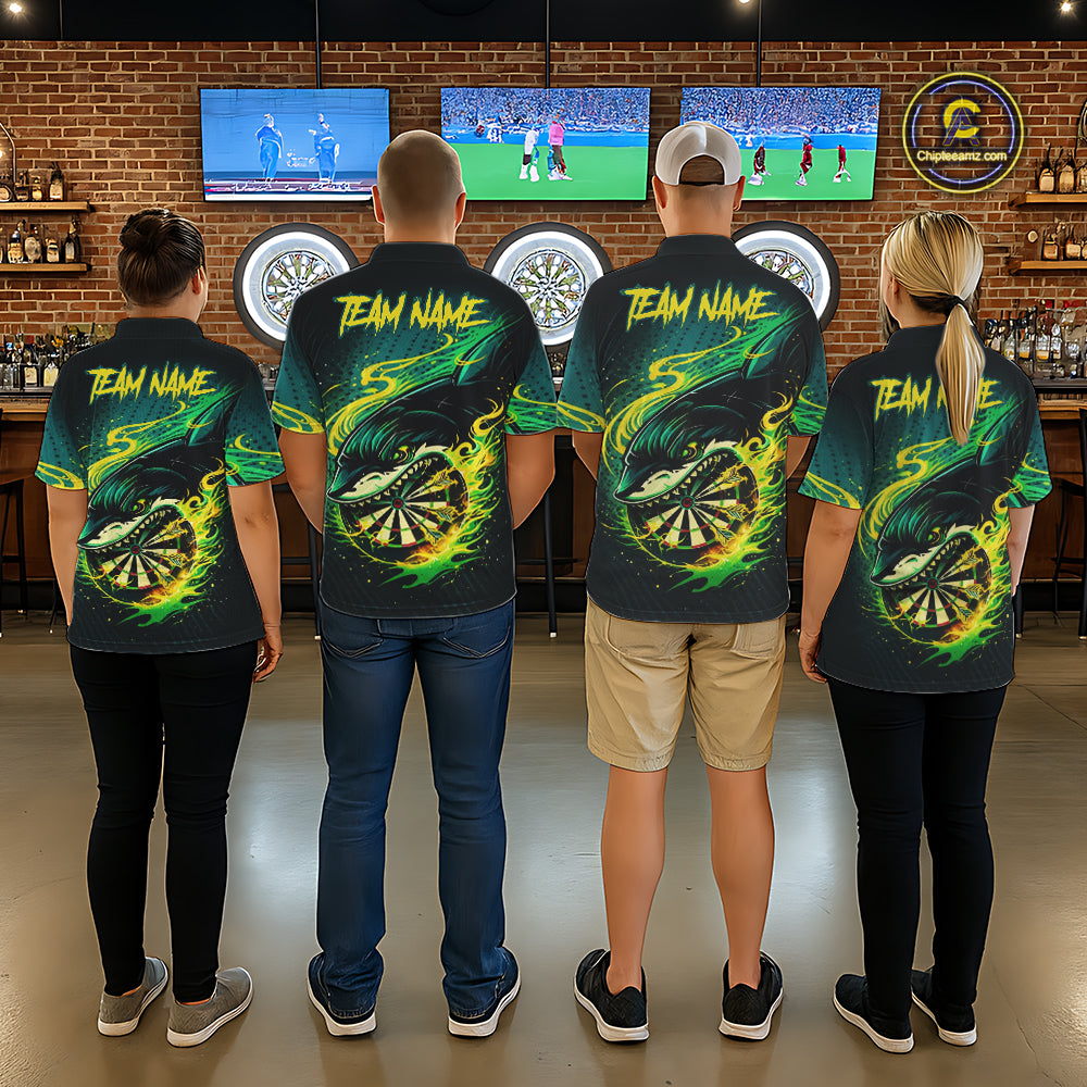 Green Splatter Paint Shark Dartboard & Arrow Men Darts Polo Shirt Custom Darts Team Jersey NYN2616