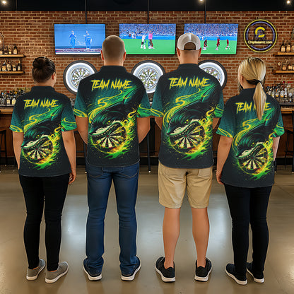 Green Splatter Paint Shark Dartboard & Arrow Men Darts Polo Shirt Custom Darts Team Jersey NYN2616