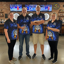 Load image into Gallery viewer, Blue Horror Shark Cheer Beer &amp; Dartboard Men Darts Quarter-Zip Shirt Custom Funny Dart Team Jersey NYN2617