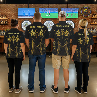 Personalized Black And Gold Wings Dart Arrow Men Darts Quarter-Zip Shirt Custom Dart Team Jersey NYN2619