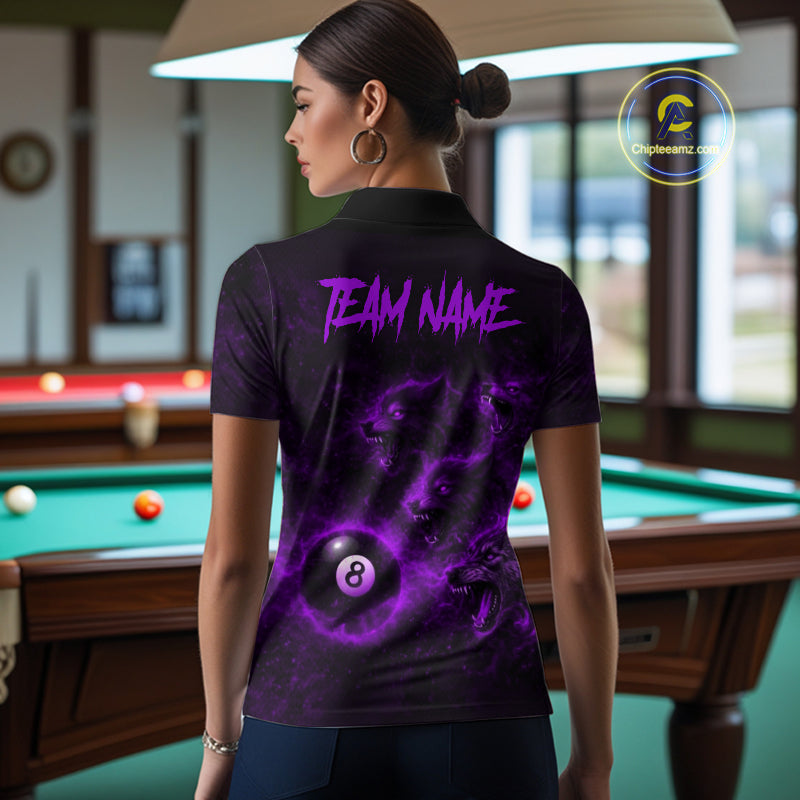 Horror Wolfs Purple Flames Smoke Pool 8 Ball Women Billiard Shirt Custom Ball Billiard Team Attire NYN2621