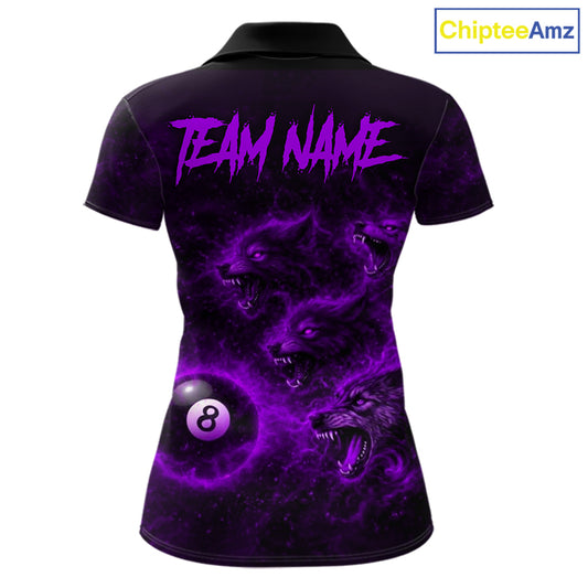 Horror Wolfs Purple Flames Smoke Pool 8 Ball Women Billiard Shirt Custom Ball Billiard Team Attire NYN2621