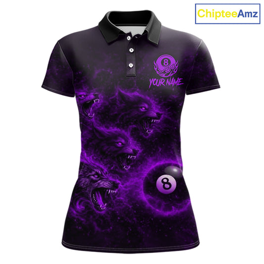 Horror Wolfs Purple Flames Smoke Pool 8 Ball Women Billiard Shirt Custom Ball Billiard Team Attire NYN2621