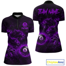 Load image into Gallery viewer, Horror Wolfs Purple Flames Smoke Pool 8 Ball Women Billiard Shirt Custom Ball Billiard Team Attire NYN2621