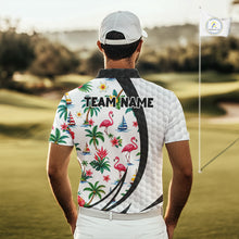 Load image into Gallery viewer, Tropical White And Black Golf Ball Polo Golf Shirts For Men Custom Flamingo Golf Team Attire NYN3176