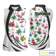 Load image into Gallery viewer, Tropical White And Black Golf Ball Sleeveless Polo Golf Shirts For Women Custom Flamingo Golf Attire NYN3176