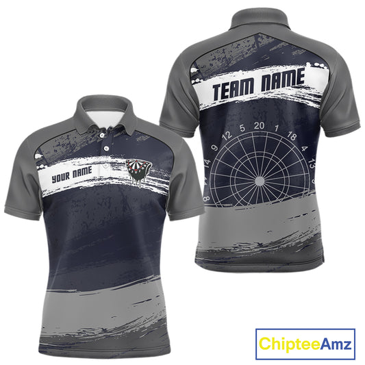 Grey Modern Grunge Dartboard Men's Darts Shirt - Custom Name For Dart Players NYN0413