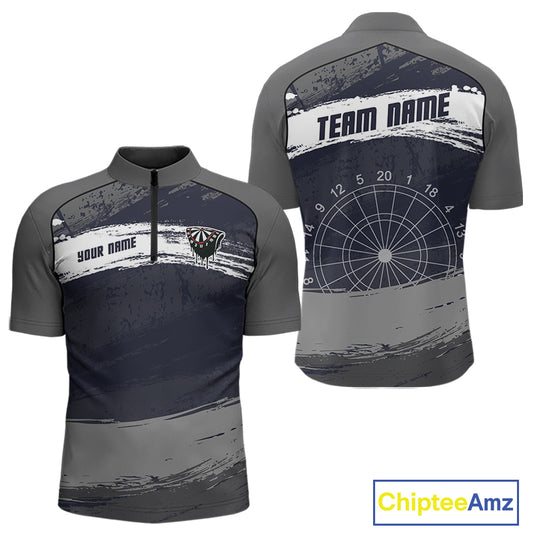 Grey Modern Grunge Dartboard Men's Darts Shirt - Custom Name For Dart Players NYN0413