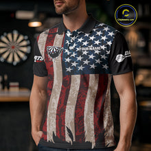 Load image into Gallery viewer, Dripping Dartboard Grunge US Flag Men&#39;s Darts Shirt - Custom Name For Dart Players NYN0420