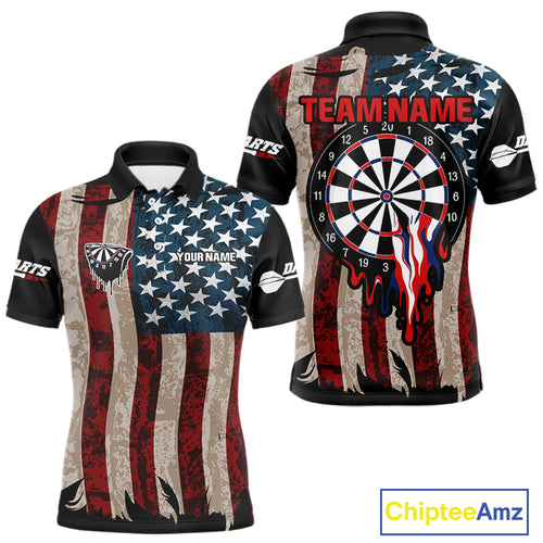 Dripping Dartboard Grunge US Flag Men's Darts Shirt - Custom Name For Dart Players NYN0420
