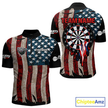 Load image into Gallery viewer, Dripping Dartboard Grunge US Flag Men&#39;s Darts Shirt - Custom Name For Dart Players NYN0420