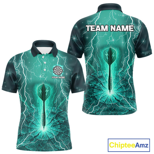 Turquoise Thunder Cracked Dartboard Men's Darts Shirt - Custom Name For Players NYN0423