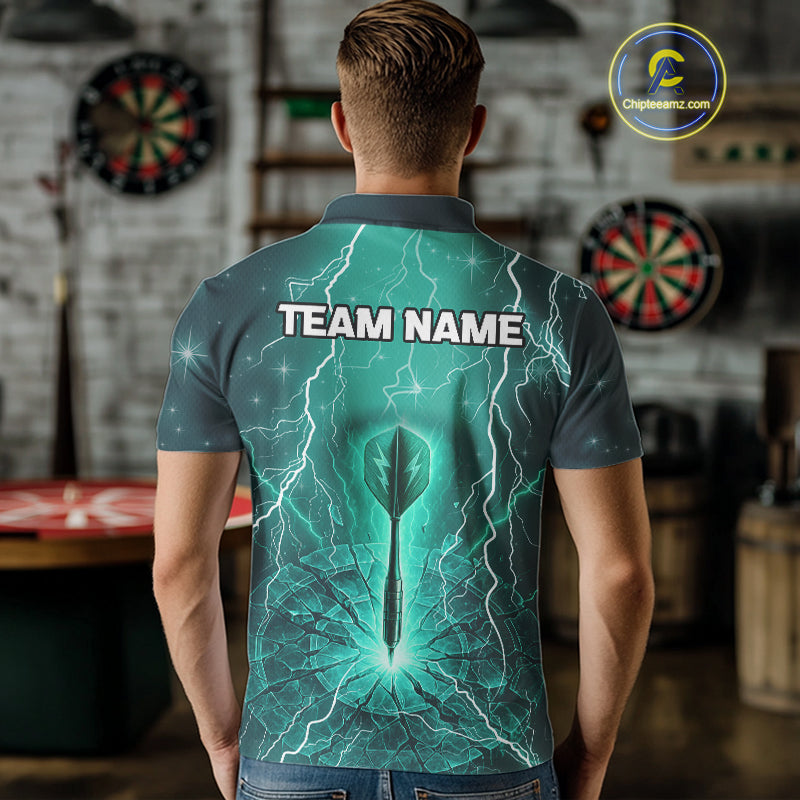 Turquoise Thunder Cracked Dartboard Men's Darts Shirt - Custom Name For Players NYN0423