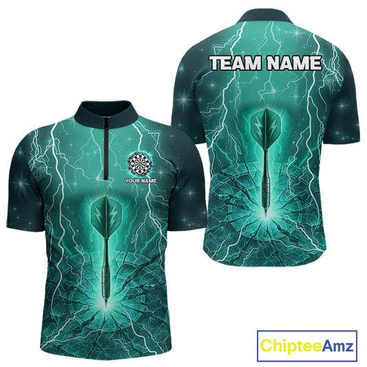 Turquoise Thunder Cracked Dartboard Men's Darts Shirt - Custom Name For Players NYN0423