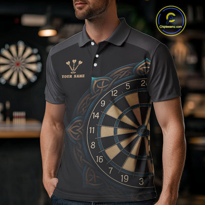 Vintage Blue Gold Celtic Dartboard Men's Darts Shirt - Custom Name For Players NYN0424