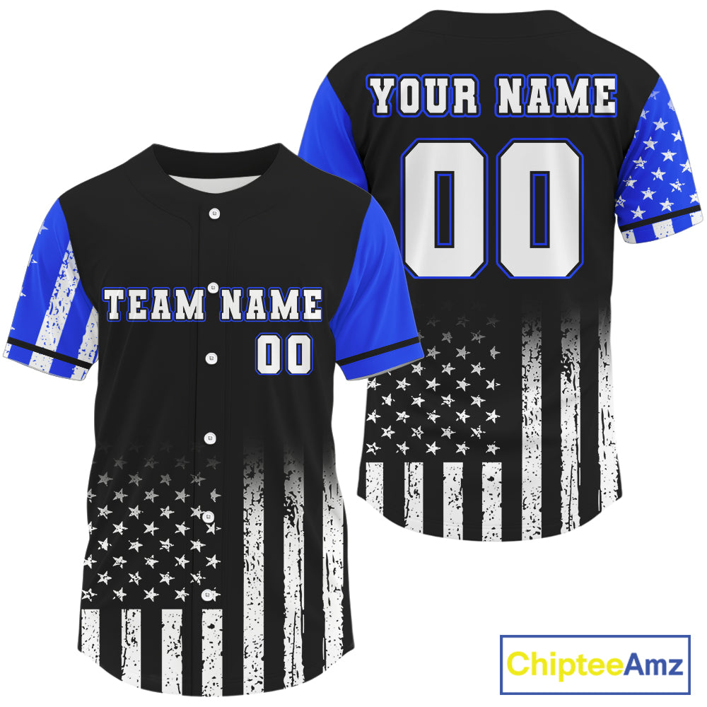 Custom Black And Blue US Flag Patriotic Baseball Shirt For Men Youth Baseball Jerseys NYN0903