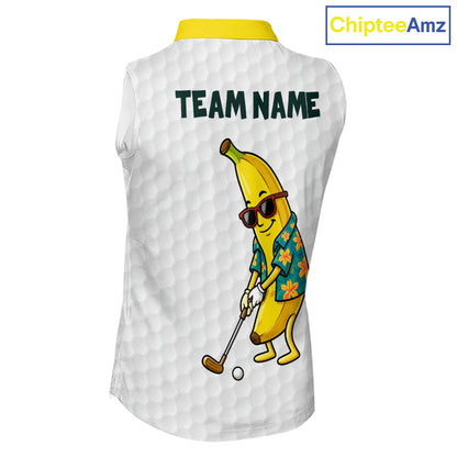 Custom Banaba Golfer Golf Ball Team Attire Tropical Monstera Golf Sleeveless Polo Golf Shirts For Women NYN3178