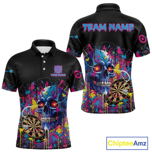 Custom Butterfly Skull Splatter Dartboard Men Darts Polo Shirt Colorful Dart Jerseys NYN1830