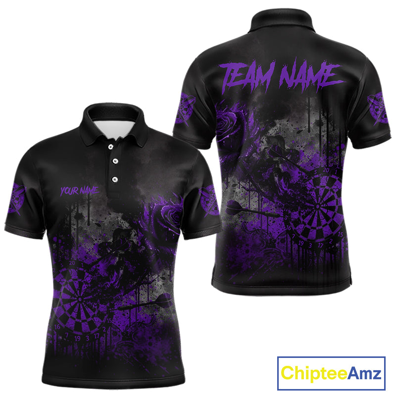 Custom Purple Splatter Rose Dartboard Grunge Darts Polo Shirt For Men Outfit Dart Jerseys NYN1833