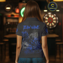 Load image into Gallery viewer, Custom Blue Splatter Rose Dartboard Grunge Darts Polo Shirt For Women Outfit Dart Jerseys NYN1834