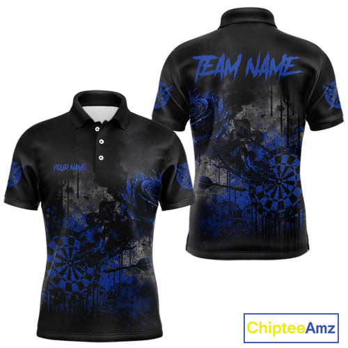 Custom Blue Splatter Rose Dartboard Grunge Darts Polo Shirt For Men Outfit Dart Jerseys NYN1834