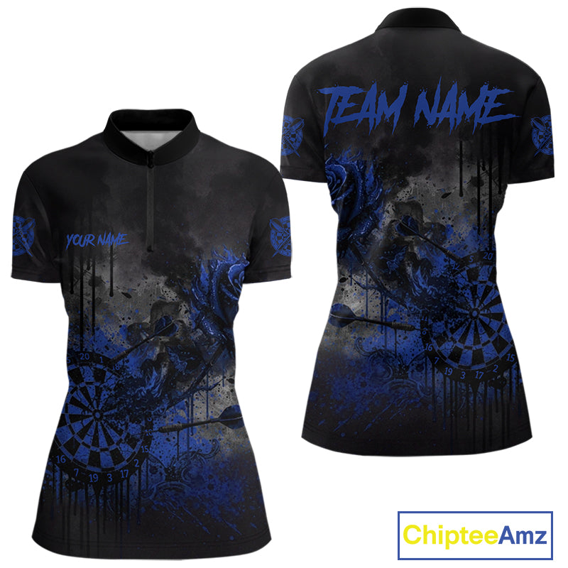 Custom Blue Splatter Rose Dartboard Grunge Darts Quarter-Zip Shirt For Women Outfit Dart Jerseys NYN1834