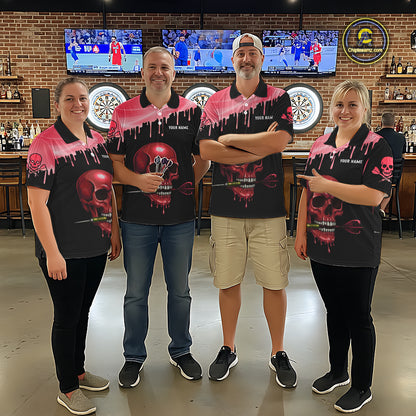 Custom Holographic Red Skull Darts Shirt Polo For Women Light Skull Dart League Jerseys NYN2110