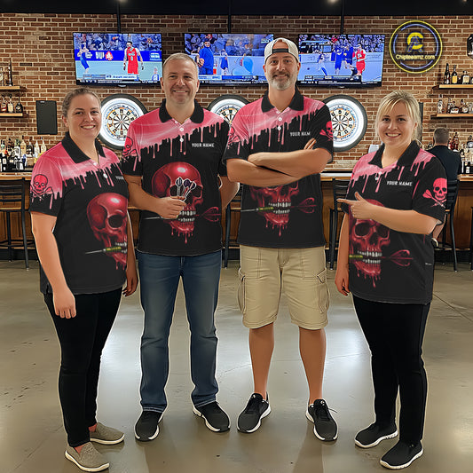 Custom Holographic Red Skull Darts Shirt 1/4-Zip For Men Light Skull Dart League Jerseys NYN2110