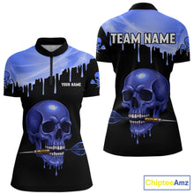 Load image into Gallery viewer, Custom Holographic Blue Skull Darts Shirt 1/4-Zip For Women Light Skull Dart League Jerseys NYN2111