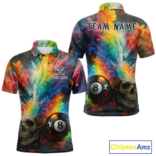 Custom Colorful Smoke 8 Ball Men's Billiard Shirts Personalized Skull Billiard Team Attire NYN2331