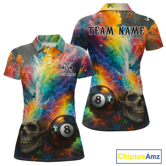 Custom Colorful Smoke 8 Ball Women's Billiard Shirts Personalized Skull Billiard Team Attire NYN2331