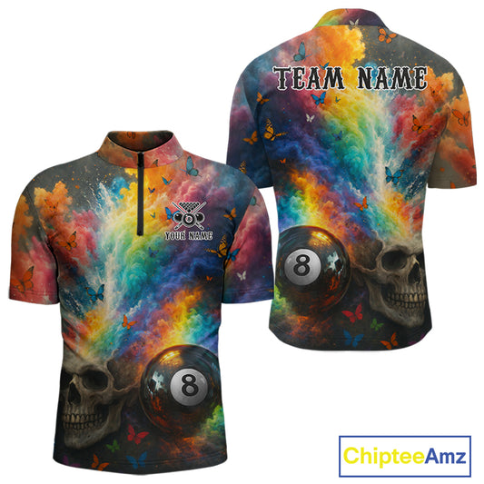 Custom Colorful Smoke 8 Ball Men's Billiard Shirts Personalized Skull Billiard Team Attire NYN2331