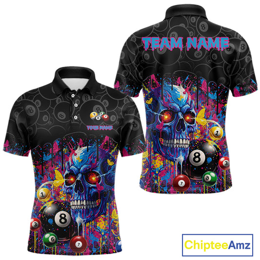 Dripping Splatter Billiard 8 Ball Shirts For Men Personalized Skull Billiard Team Attire NYN2332
