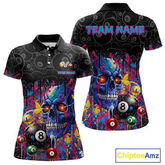 Dripping Splatter Billiard 8 Ball Shirts For Women Personalized Skull Billiard Team Attire NYN2332