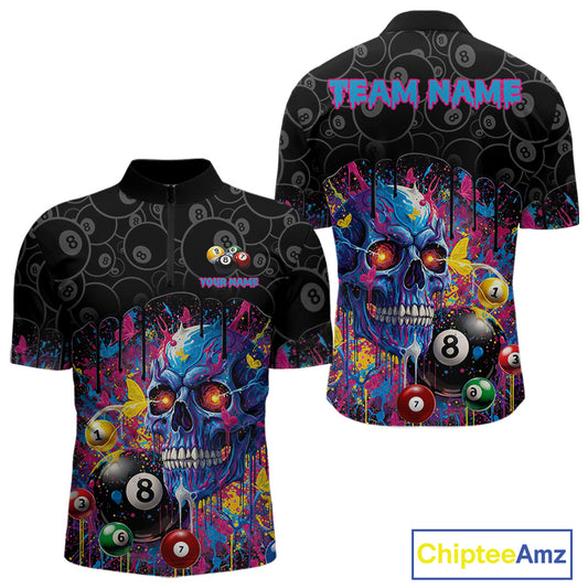 Dripping Splatter Billiard 8 Ball Shirts For Men Personalized Skull Billiard Team Attire NYN2332